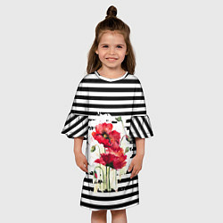 Платье клеш для девочки Red poppies Акварельные цветы, цвет: 3D-принт — фото 2