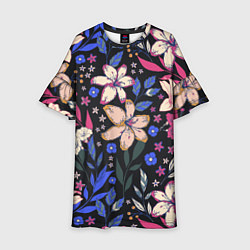 Платье клеш для девочки Цветы Красочные Лилии В Саду, цвет: 3D-принт