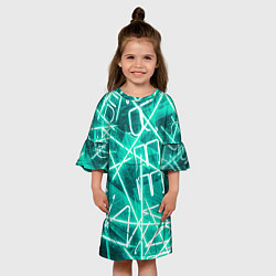 Платье клеш для девочки Неоновые лучи и неоновые надписи - Светло-зелёный, цвет: 3D-принт — фото 2