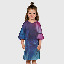 Платье клеш для девочки Неоновый дым - Голубой и розовый, цвет: 3D-принт — фото 2