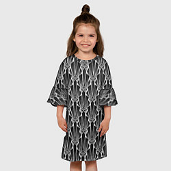 Платье клеш для девочки Черно-белый модный геометрический узор арт деко, цвет: 3D-принт — фото 2