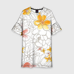 Платье клеш для девочки Минималистическая цветочная композиция Watercolour, цвет: 3D-принт