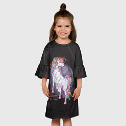 Платье клеш для девочки Единорог и полнолуние, цвет: 3D-принт — фото 2