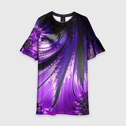 Платье клеш для девочки Неоновый фрактал черный с фиолетовым Абстракция, цвет: 3D-принт