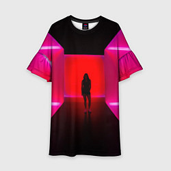 Платье клеш для девочки Неоновый коридор и человек - Розовый, цвет: 3D-принт