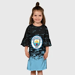 Платье клеш для девочки Манчестер сити голубые брызги на черном фоне, цвет: 3D-принт — фото 2