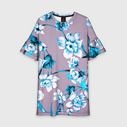 Платье клеш для девочки Летний стилизованный цветочный паттерн, цвет: 3D-принт
