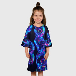 Платье клеш для девочки Неоновые сюрреалистичные пузыри - Синий, цвет: 3D-принт — фото 2
