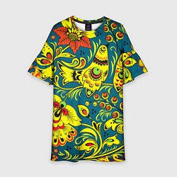 Платье клеш для девочки Хохломская Роспись Две Птицы, цвет: 3D-принт