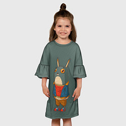 Платье клеш для девочки Задумчивый кролик, цвет: 3D-принт — фото 2