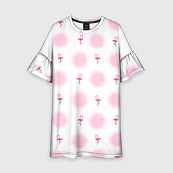 Платье клеш для девочки Фламинго и круги на белом фоне, цвет: 3D-принт