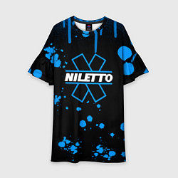 Платье клеш для девочки Нилето niletto потёки и капли краски, цвет: 3D-принт