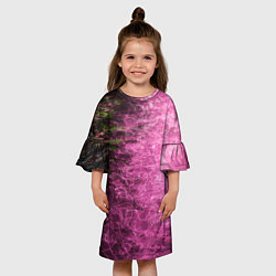 Платье клеш для девочки Неоновые волны на воде - Розовый, цвет: 3D-принт — фото 2
