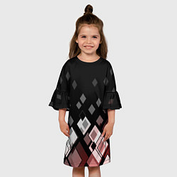 Платье клеш для девочки Geometric pattern черно-коричневый узор Ромбы, цвет: 3D-принт — фото 2