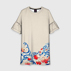 Платье клеш для девочки Японский орнамент волн, цвет: 3D-принт