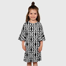 Платье клеш для девочки Черно-белый современный узор, цвет: 3D-принт — фото 2