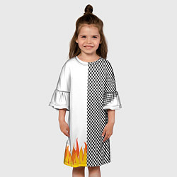 Платье клеш для девочки Шахматаня клетка с огнём, цвет: 3D-принт — фото 2