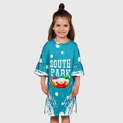 Платье клеш для девочки Южный Парк - на голубом фоне, цвет: 3D-принт — фото 2