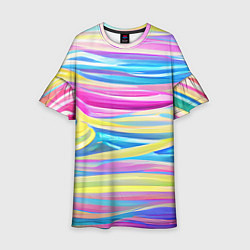 Платье клеш для девочки Многоцветные волны, цвет: 3D-принт
