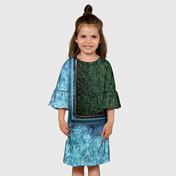 Платье клеш для девочки Абстрактные лёд и трава - Синезелёный, цвет: 3D-принт — фото 2
