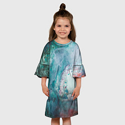Платье клеш для девочки Абстрактные краски на холсте - Голубой, цвет: 3D-принт — фото 2
