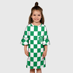 Платье клеш для девочки ФК Ахмат на фоне бело зеленой формы в квадрат, цвет: 3D-принт — фото 2