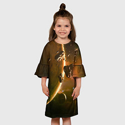 Платье клеш для девочки Две планеты в космическом пространстве, цвет: 3D-принт — фото 2