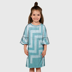 Платье клеш для девочки Абстрактный лабиринт на поверхности - Голубой, цвет: 3D-принт — фото 2