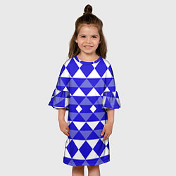 Платье клеш для девочки Бело-синий геометрический узор, цвет: 3D-принт — фото 2