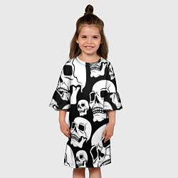 Платье клеш для девочки Черепа - чёрный фон, цвет: 3D-принт — фото 2