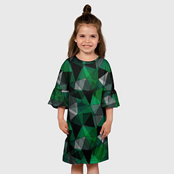 Платье клеш для девочки Зеленый, серый и черный геометрический, цвет: 3D-принт — фото 2