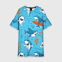 Платье клеш для девочки Прикольные акулята - паттерн, цвет: 3D-принт