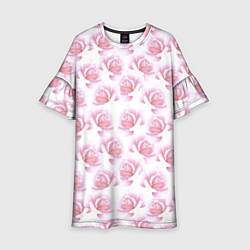 Платье клеш для девочки Нежные розы - паттерн, цвет: 3D-принт