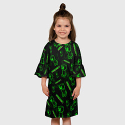 Платье клеш для девочки Minecraft - Creeper салатовый неон, цвет: 3D-принт — фото 2