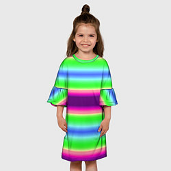 Платье клеш для девочки Яркие разноцветные размытые полосы, цвет: 3D-принт — фото 2