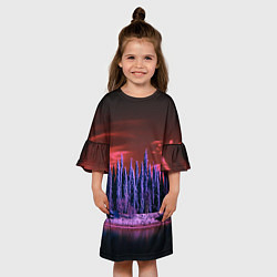 Платье клеш для девочки Абстрактный фиолетовый лес и тёмная река, цвет: 3D-принт — фото 2