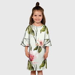 Платье клеш для девочки Цветы Нарисованные Магнолии, цвет: 3D-принт — фото 2