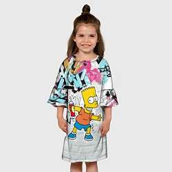 Платье клеш для девочки Барт Симпсон на фоне стены с граффити, цвет: 3D-принт — фото 2