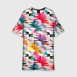 Платье клеш для девочки Многоцветный абстрактный геометрический, цвет: 3D-принт