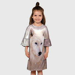 Платье клеш для девочки Белый зимний волк, цвет: 3D-принт — фото 2