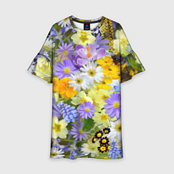 Платье клеш для девочки Цветочная летняя поляна, цвет: 3D-принт