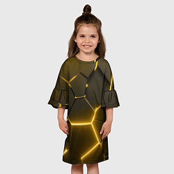 Платье клеш для девочки Золотые неоновые геометрические плиты, цвет: 3D-принт — фото 2
