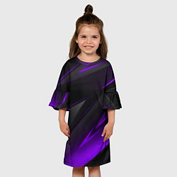 Платье клеш для девочки Черно-фиолетовая геометрическая абстракция, цвет: 3D-принт — фото 2