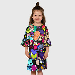 Платье клеш для девочки Особые пины значки Бравл Старс, цвет: 3D-принт — фото 2