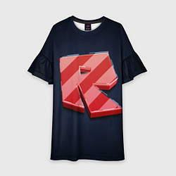 Платье клеш для девочки Roblox red - Роблокс полосатый логотип, цвет: 3D-принт