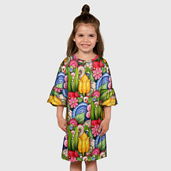 Платье клеш для девочки Тюльпаны объемные листья и цветы, цвет: 3D-принт — фото 2