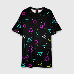 Платье клеш для девочки Colored neon geometric shapes, цвет: 3D-принт