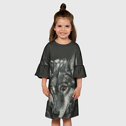 Платье клеш для девочки Серый мудрый волк, цвет: 3D-принт — фото 2