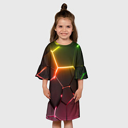 Платье клеш для девочки Неоновые радужные плиты, цвет: 3D-принт — фото 2