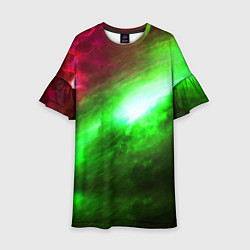 Платье клеш для девочки Зеленый космос бесконечность, цвет: 3D-принт